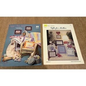 Vintage Cross Stitch Pattern Book Lot Sugar Plum Fairy & Gifts For Mother 80s